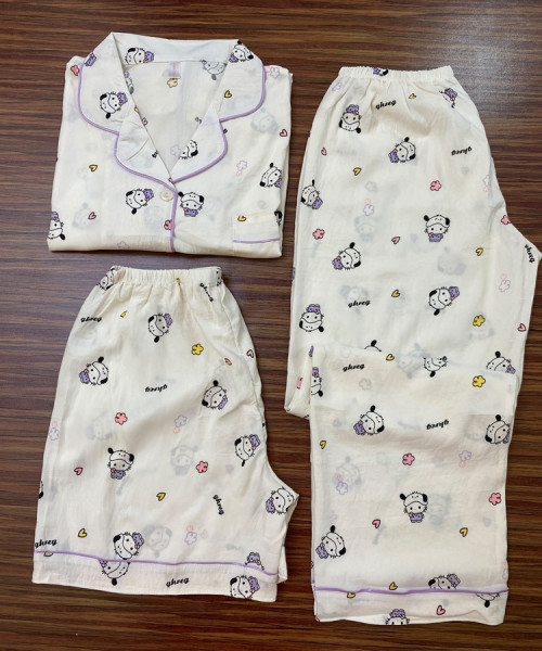 Purple Panda Printed Night wear