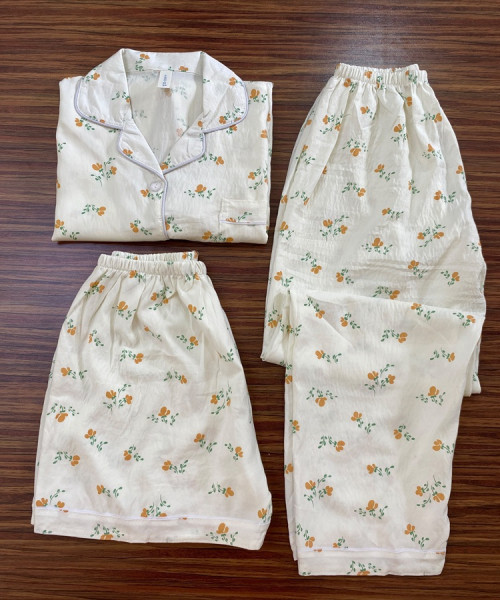 Orange Flower Printed Night suit