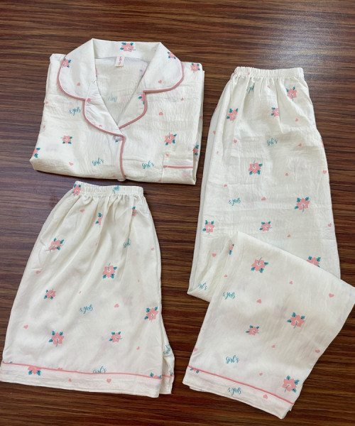 Peach Flower printed Night Suit