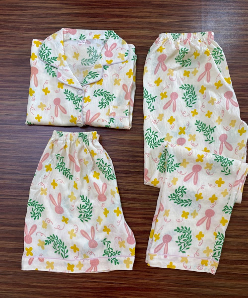 Multi Flower Pink Printed Night wear