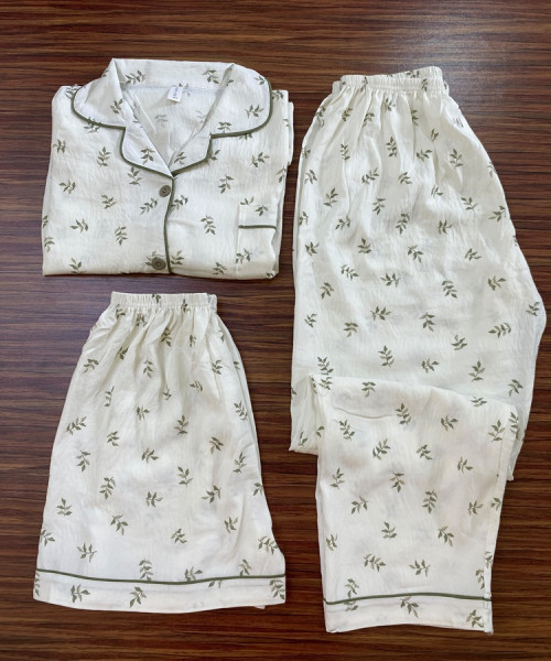 Green Leaves Printed Night Wear