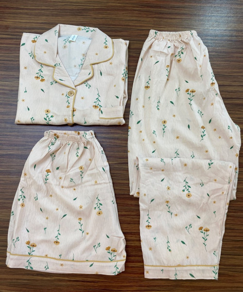 Yellow Flower printed Night Wear