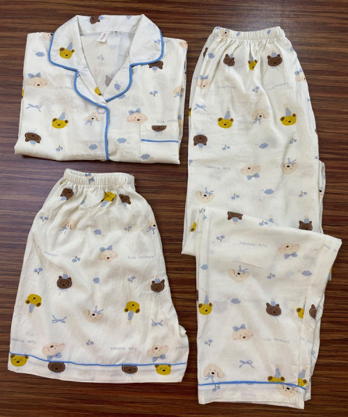 Puppy printed with Blue Piping Night Wear