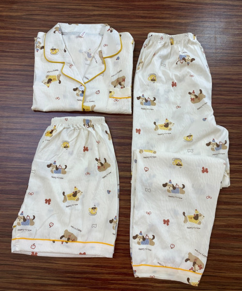 Puppy Printed with yellow Lining Night Wear